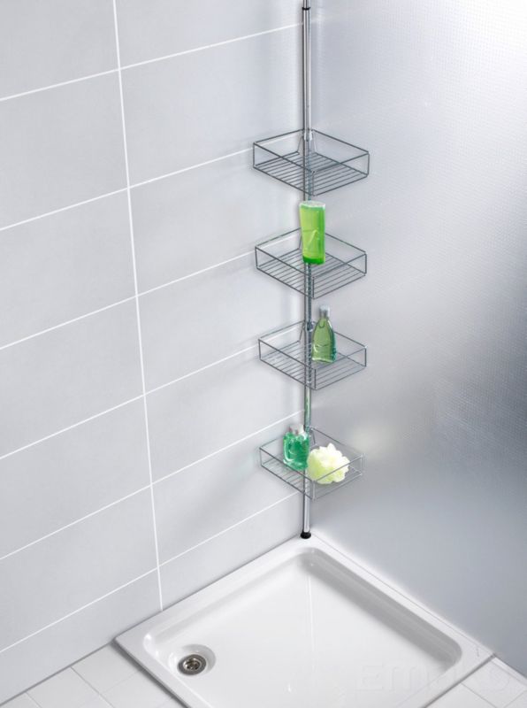 Teleskopisk Brusestang med 4 Hylder 56-275 cm Krom Rustfrit Stål