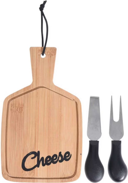 Bambus Ostebræt 20x12 cm med 2 Knive Natur
