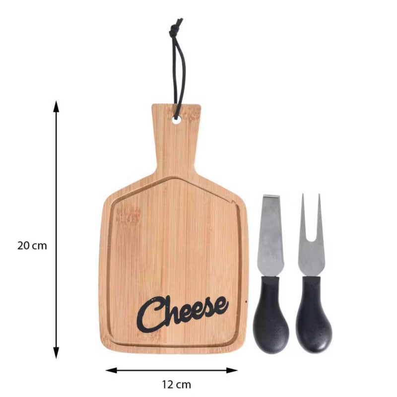 Bambus Ostebræt 20x12 cm med 2 Knive Natur