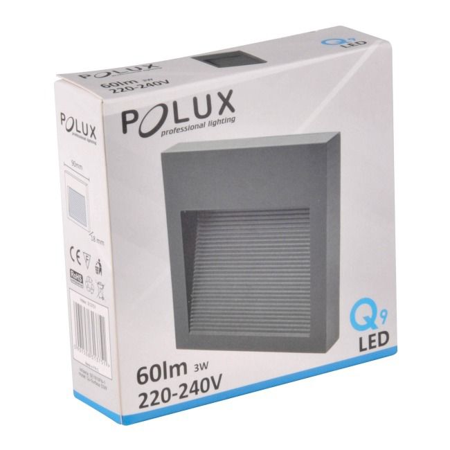 LED-trappelys Polux Q9 60 lm 3 W 4000 K IP44 overflademonteret kvadratisk grå