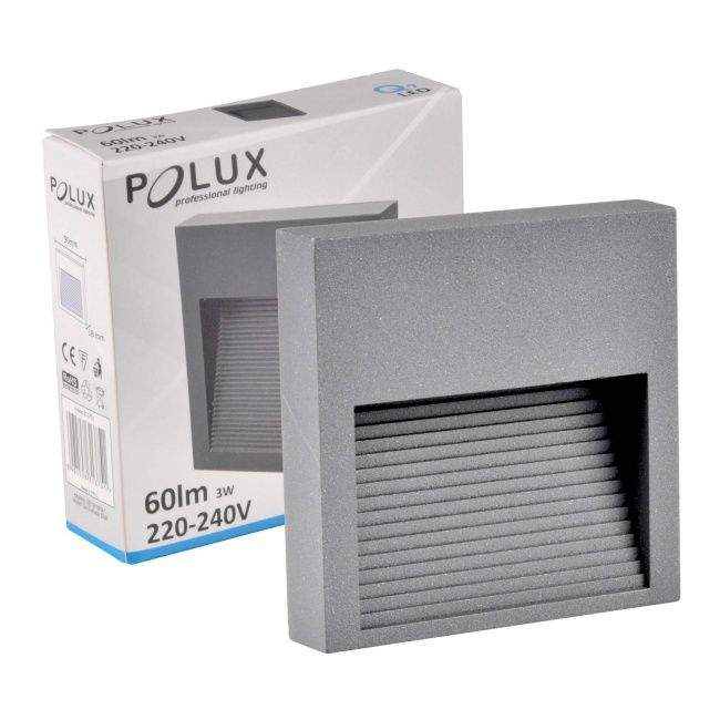 LED-trappelys Polux Q9 60 lm 3 W 4000 K IP44 overflademonteret kvadratisk grå