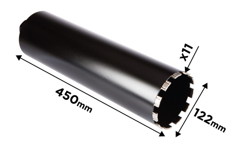 Diamantkernebor til borehammer GRAPHITE 122 x 450 mm x 11T i robust stål, 1 stk.
