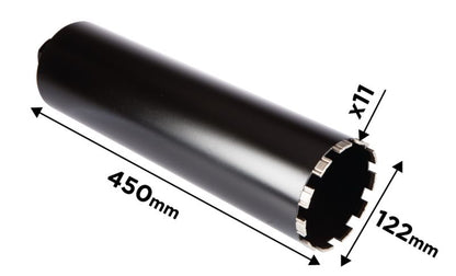 Diamantkernebor til borehammer GRAPHITE 122 x 450 mm x 11T i robust stål, 1 stk.