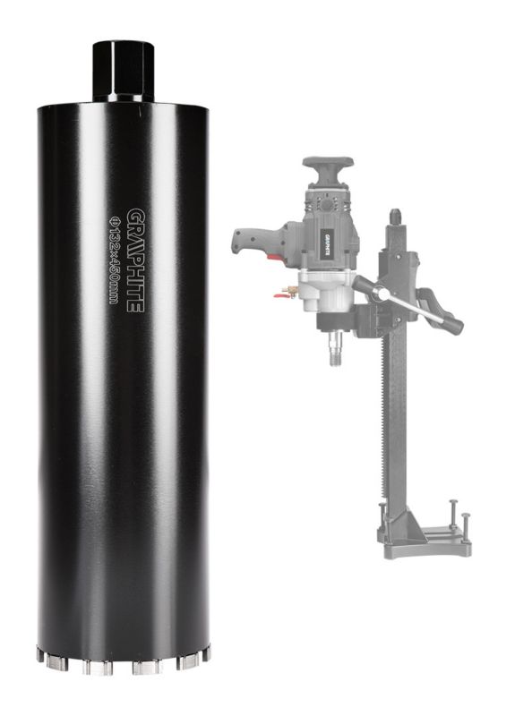 Diamantkernebor til borehammer GRAPHITE 132 x 450 mm x 11T i robust stål, 1 stk.