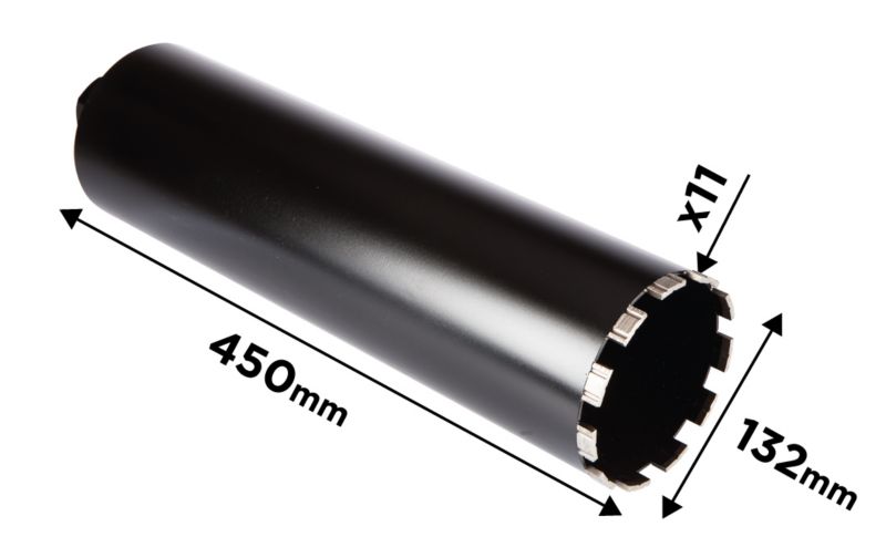 Diamantkernebor til borehammer GRAPHITE 132 x 450 mm x 11T i robust stål, 1 stk.