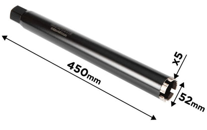 Diamantkernebor til borehammer GRAPHITE 52 x 450 mm x 5T i robust stål, 1 stk.