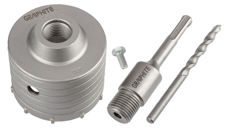 GRAPHITE 80 mm hårdmetal-hulsave med SDS+ adapter, 1 stk.