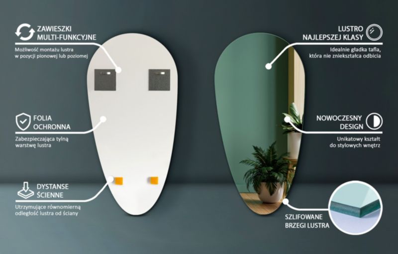 Dekorativt dråbeformet spejl Tulup 58 x 58 cm uden ramme til stue – 1 stk.