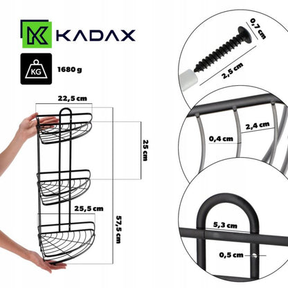 KADAX hjørnehylde til badeværelse med 3 hylder, sort mat, 1 stk.