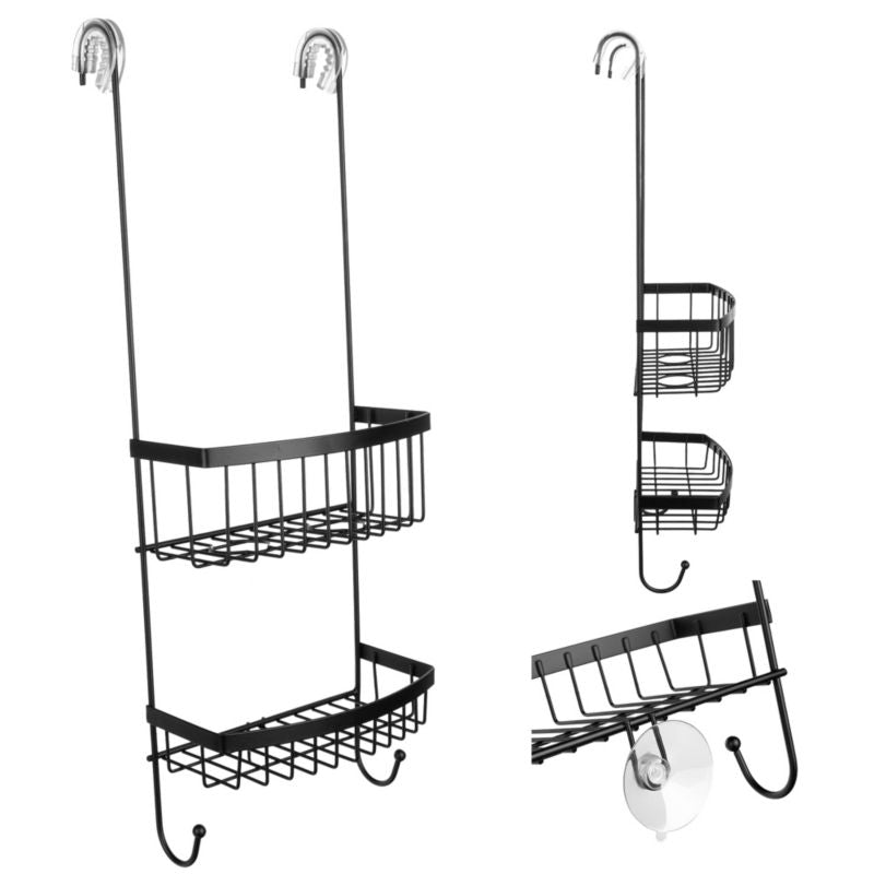 KADAX sort metalhåndklædehylde til brusekabine med 2 hylder – loftstil, 1 stk.
