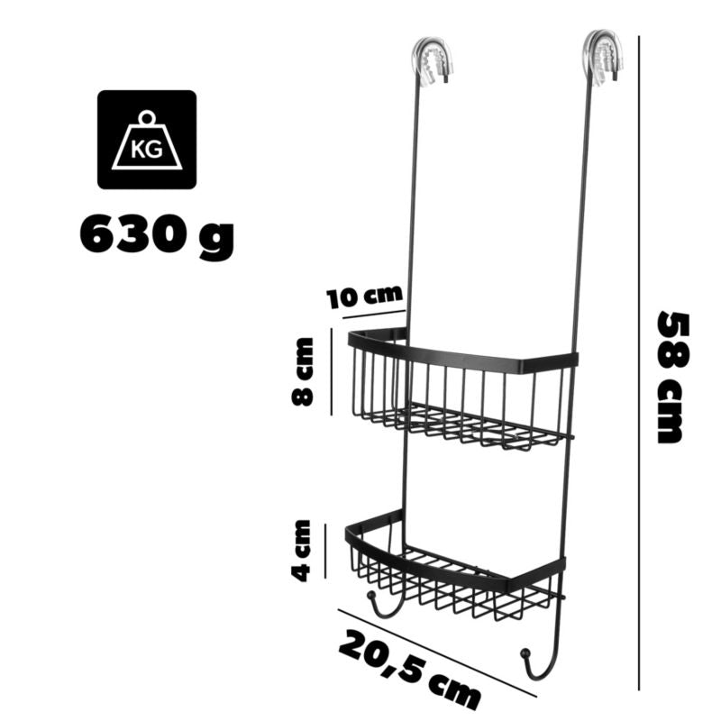 KADAX sort metalhåndklædehylde til brusekabine med 2 hylder – loftstil, 1 stk.
