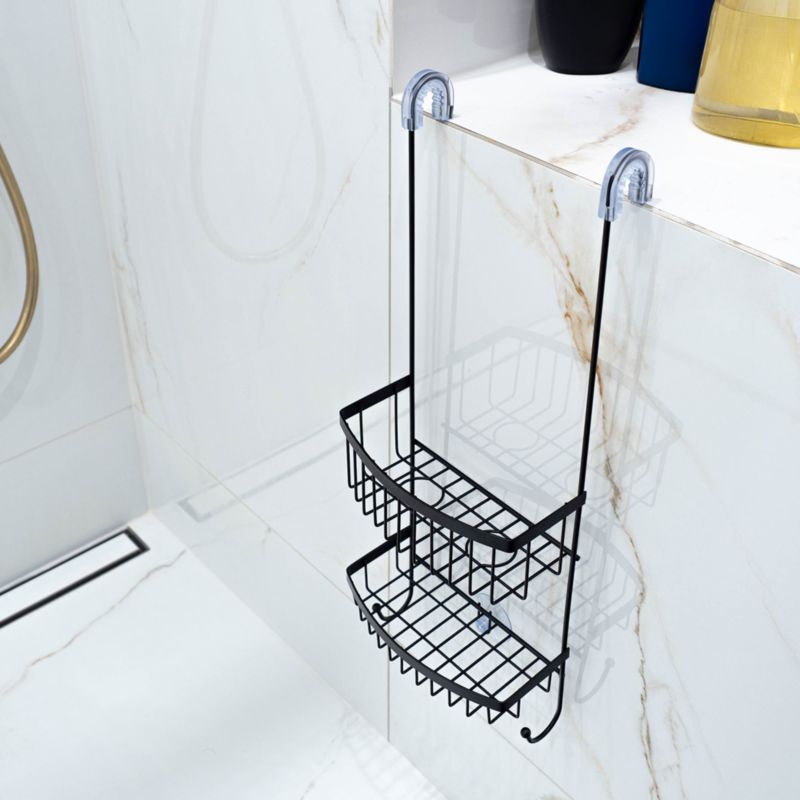 KADAX sort metalhåndklædehylde til brusekabine med 2 hylder – loftstil, 1 stk.