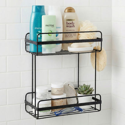 Selvklæbende Badeværelseshylde 25,8x13,8x30,5 cm Sort Stål 2 Niveauer | 5905378797727