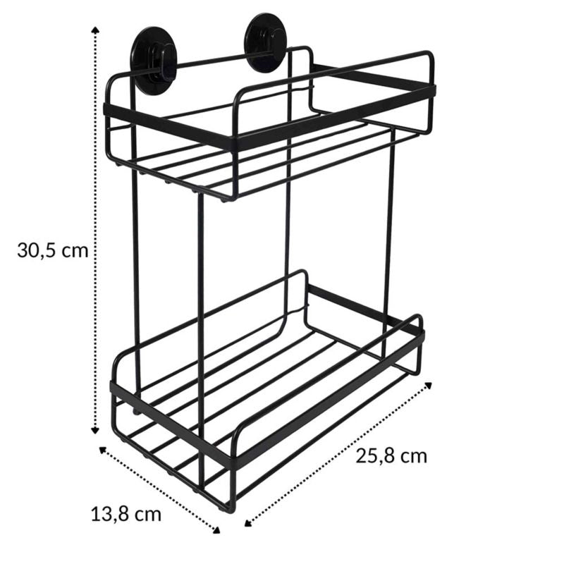 Selvklæbende Badeværelseshylde 25,8x13,8x30,5 cm Sort Stål 2 Niveauer | 5905378797727