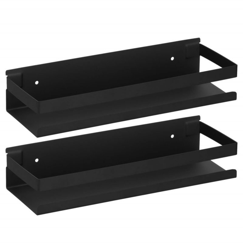 Springos badeværelseshylde sæt 2 stk. væghængt under bruser 30x10 cm rustfrit stål loft sort 1 sæt