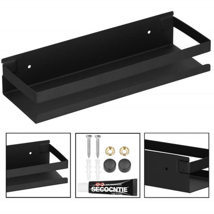 Springos badeværelseshylde sæt 2 stk. væghængt under bruser 30x10 cm rustfrit stål loft sort 1 sæt