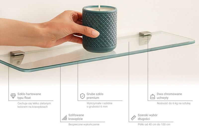Badeværelseshylde Tulup 60x13 cm Gennemsigtig Glas med Holdere 1 stk.