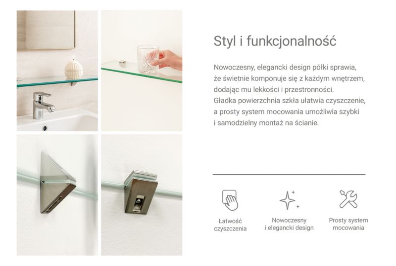 Badeværelseshylde Tulup 60x13 cm Gennemsigtig Glas med Holdere 1 stk.