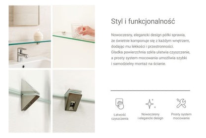 Badeværelseshylde Tulup 60x13 cm Gennemsigtig Glas med Holdere 1 stk.
