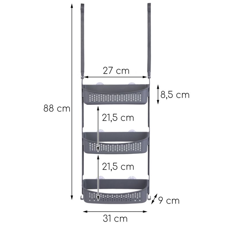 Brusebakkehylde WIKI Grå med 3 Kurve og Kroge 88 cm