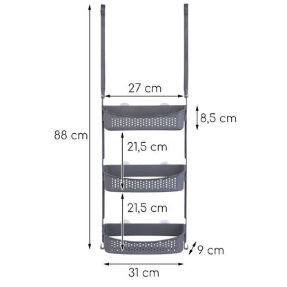 Brusebakkehylde WIKI Grå med 3 Kurve og Kroge 88 cm