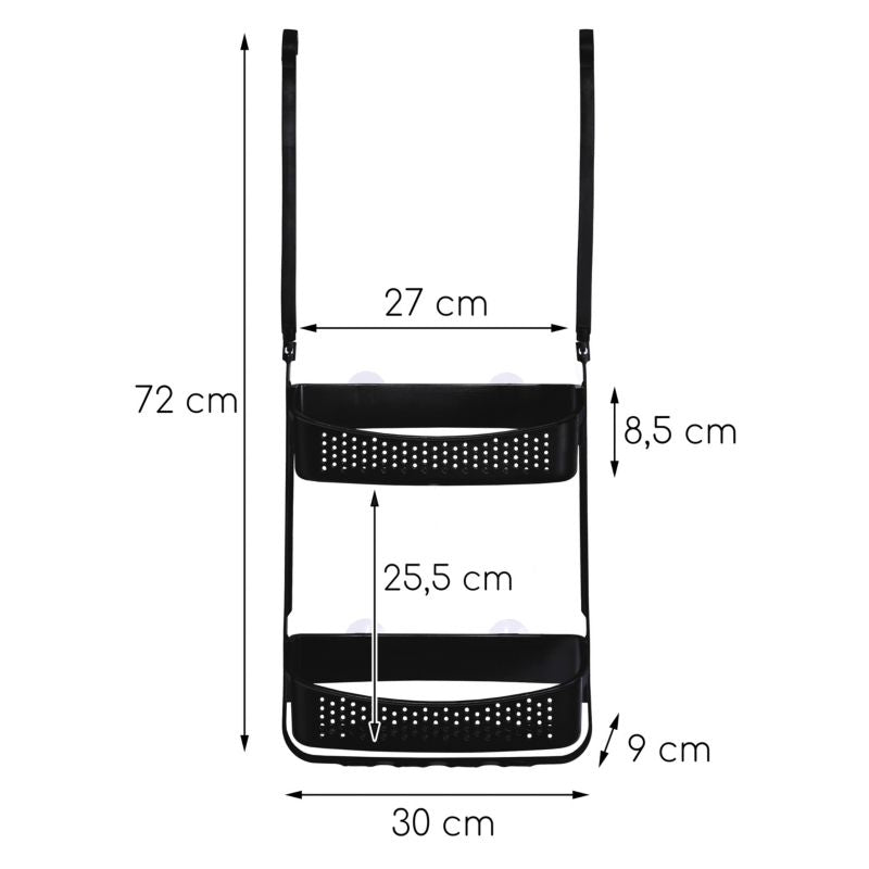 Brusebadshylde WIKI Sort 72 cm med Kroge og Sugekopper