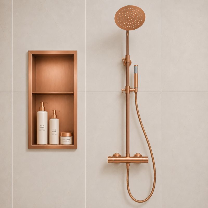 Dobbelt Indbygningshylde Børstet Kobber 60 x 30 x 10 cm Rustfrit Stål