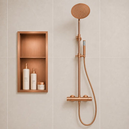Dobbelt Indbygningshylde Børstet Kobber 60 x 30 x 10 cm Rustfrit Stål