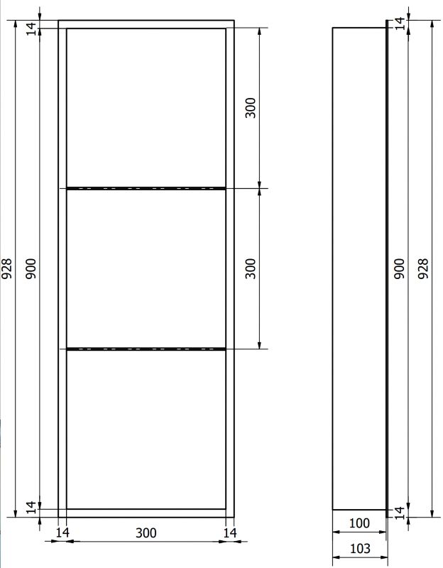 Indbygget hylde Mexen X-Wall-R sort 90 x 30 cm 1 stk.