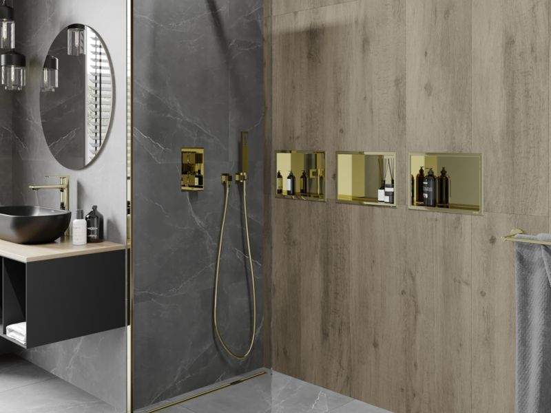 Indbygningshylde Mexen X-Wall-R i guld 30 x 20 cm, 1 stk.