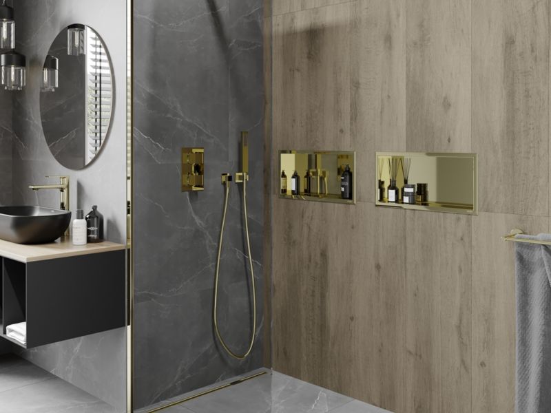 Indbygningshylde Mexen X-Wall-R i guld 45 x 20 cm, 1 stk.