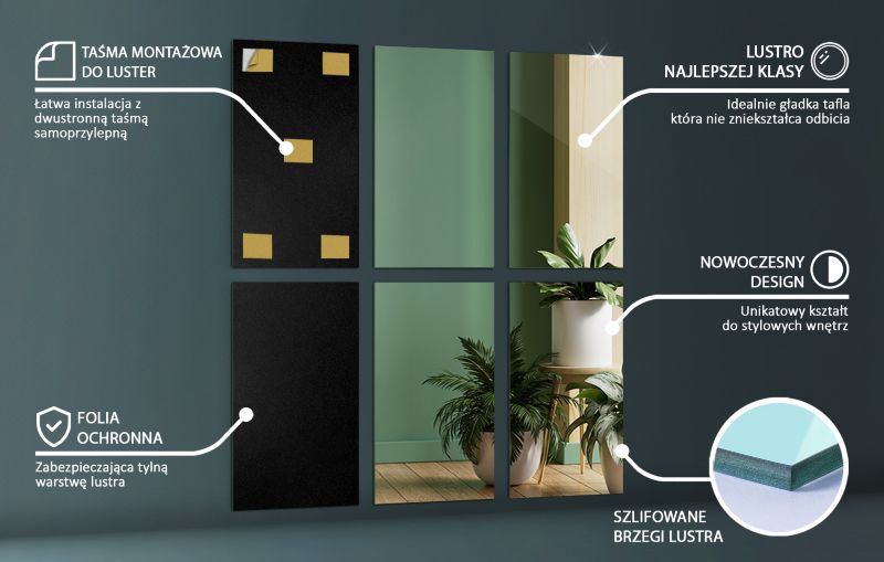 Tulup selvklæbende rektangulære spejlfliser 30 x 20 cm – dekorative vægfliser, 6 stk.