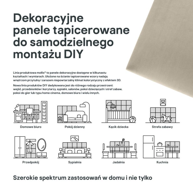 Polstret vægpanel Stegu Mollis kvadratisk 30 x 30 cm beige - 1 stk