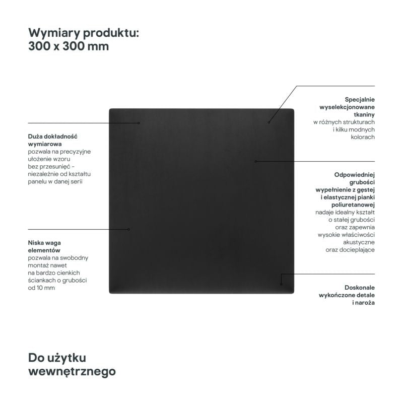 Polstret vægpanel Stegu Mollis kvadratisk 30 x 30 cm sort - 1 stk