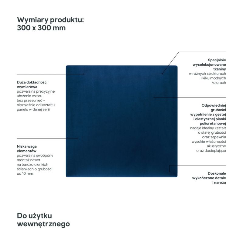 Polstret vægpanel Stegu Mollis kvadratisk 30 x 30 cm Mørkeblå - 1 stk.