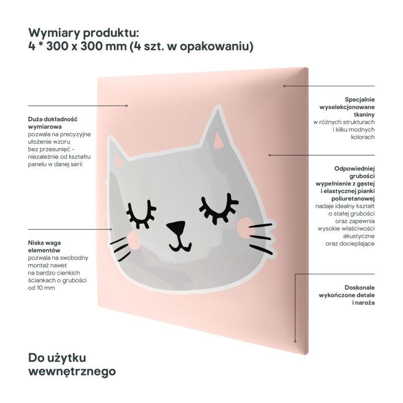 Polstret vægpanel Stegu Mollis kvadratisk 30 x 30 cm Katte - 4 stk.