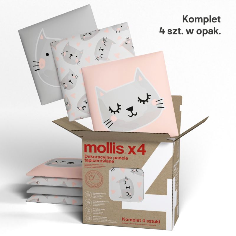 Polstret vægpanel Stegu Mollis kvadratisk 30 x 30 cm Katte - 4 stk.
