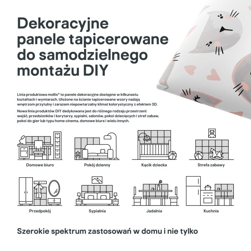 Polstret vægpanel Stegu Mollis kvadratisk 30 x 30 cm Katte - 4 stk.
