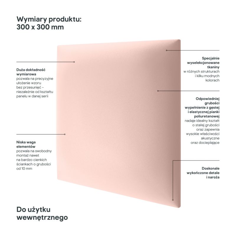 Stegu Mollis polstret vægpanel kvadratisk 30 x 30 cm lyserød - 1 stk