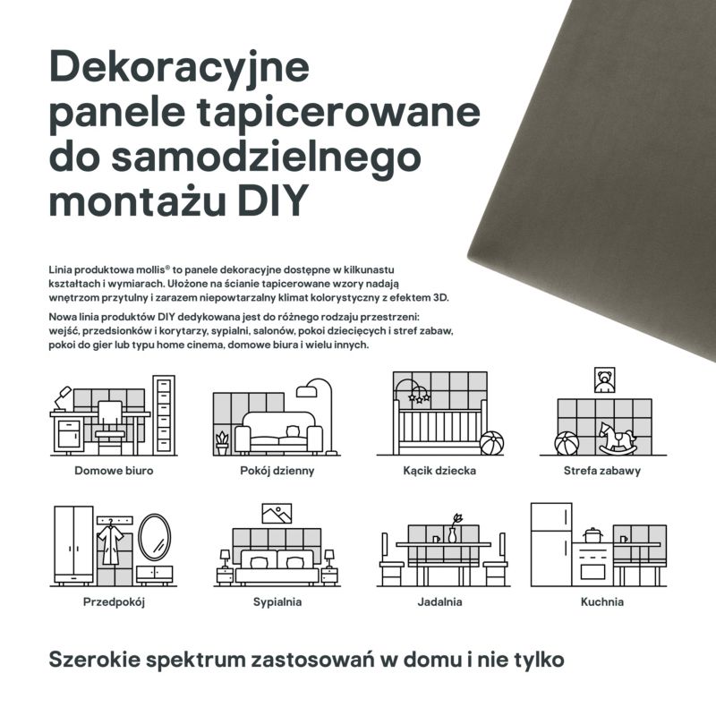 Polstret vægpanel Stegu Mollis kvadratisk 30 x 30 cm grå - 1 stk.