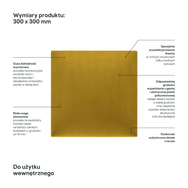Polstret vægpanel Stegu Mollis kvadratisk 30 x 30 cm gul - 1 stk.