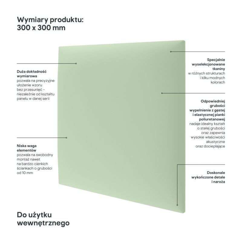 Polstret vægpanel Stegu Mollis kvadratisk 30 x 30 cm grøn - 1 stk.