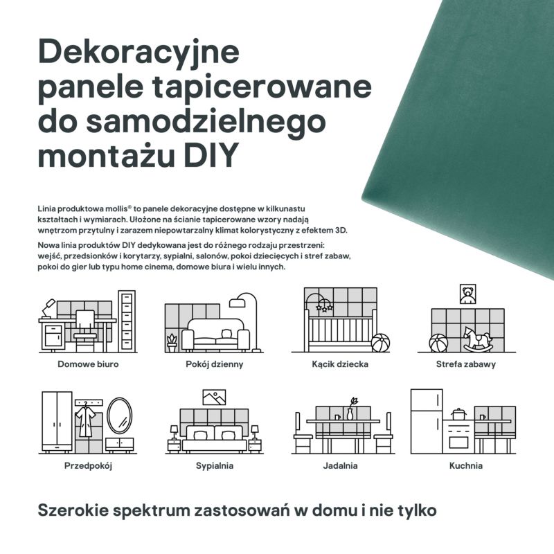 Polstret vægpanel Stegu Mollis rektangulær 60 x 30 cm - 1 stk.