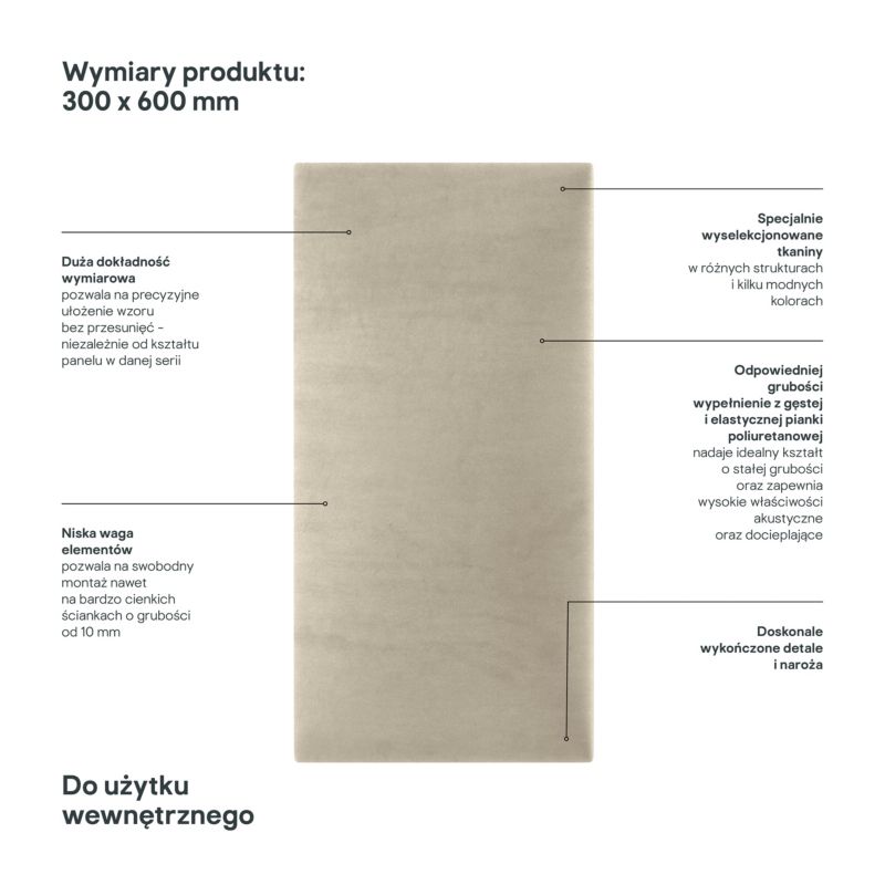 Polstret vægpanel Stegu Mollis rektangulær 60 x 30 cm beige - 1 stk.