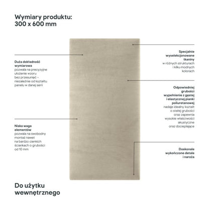 Polstret vægpanel Stegu Mollis rektangulær 60 x 30 cm beige - 1 stk.