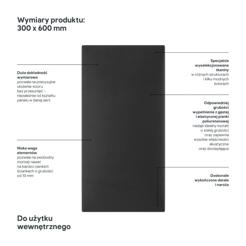 Polstret vægpanel Stegu Mollis rektangulær 60 x 30 cm sort - 1 stk.