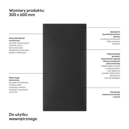 Polstret vægpanel Stegu Mollis rektangulær 60 x 30 cm sort - 1 stk.