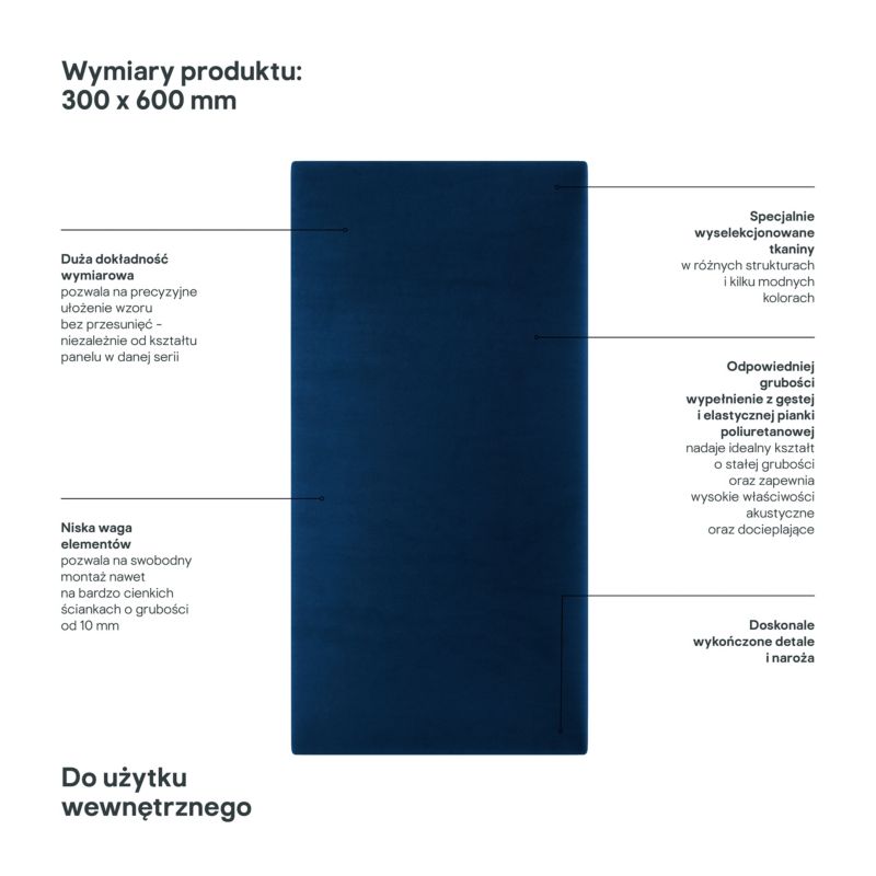 Polstret vægpanel Stegu Mollis rektangulær 60 x 30 cm marineblå - 1 stk.