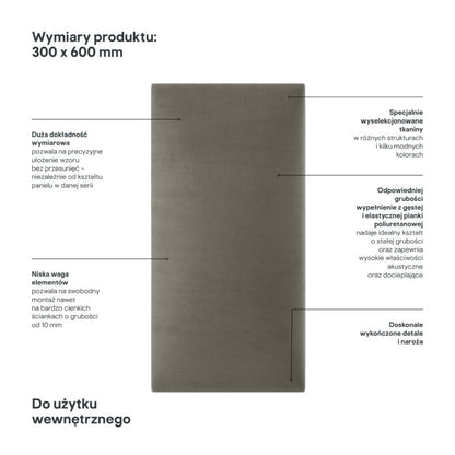 Polstret vægpanel Stegu Mollis rektangulær 60 x 30 cm grå - 1 stk.
