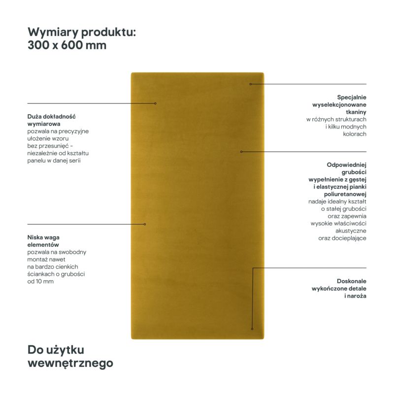 Polstret vægpanel Stegu Mollis rektangulær 60 x 30 cm gul - 1 stk.